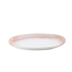 Wall Mural - Closeup shot of a white and pink oval ceramic plate isolated on a white background