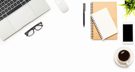 Wall Mural - white office desk table with equipment other office supplies
