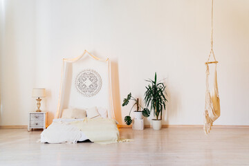 Wall Mural - four-poster bed and bright interior. Scandinavian style.