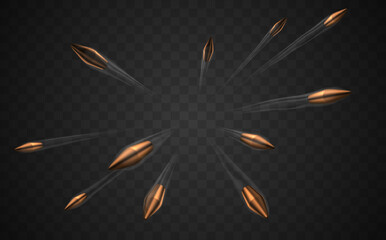 bullets with air track on transparent background