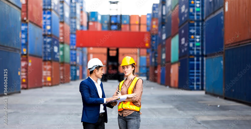 Man manager and woman Supervisor dock cargo checking and control ...