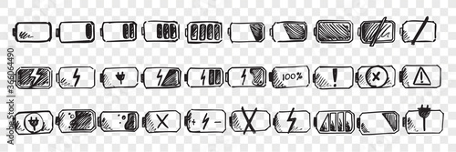Cuadros en Lienzo Hand drawn mobile battery doodle set