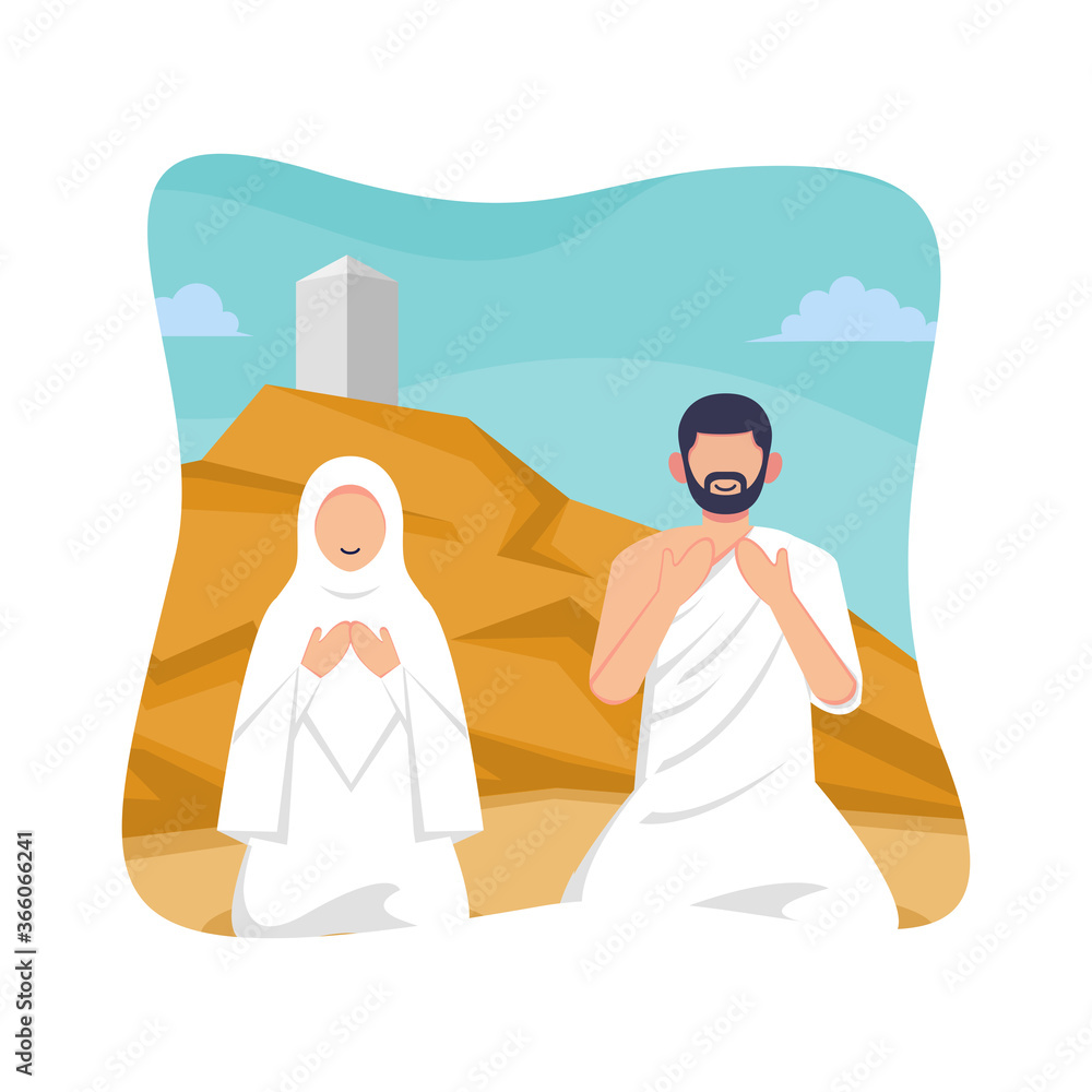Umrah Rituals Visual Hajj and umrah islamic pilgrimage ritual guide design. Flat style ...