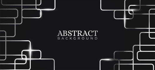 Trendy abstract geometric with silver metallic of random rectangular shape on black background suitable for web banner, invitation, greeting card, business card