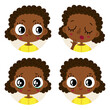 Cute vector set of four african american girl emotions and facial expressions
