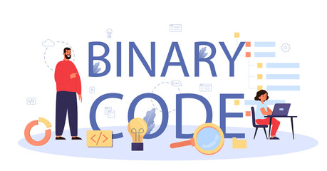 Binary code typographic header. Student write software and create