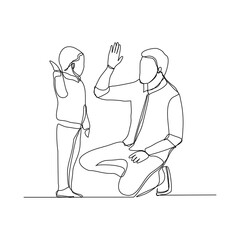 Wall Mural - Continuous line drawing of father dad give high five to child for success. Single line concept of parenting. Vector illustration.