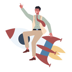 Wall Mural - Business character riding a rocket. Startup concept. Business