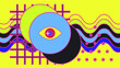 Hippie psychedelic 70s style art collage with rainbow and eye. Surreal trendy Zine culture style vector illustration for visual hallucinations subject.