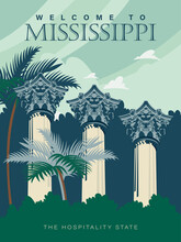 Mississippi Sightseeings On A Travel Poster In Vintage Design With A Retro Palette