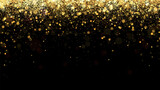 Fototapeta  - Festive vector background with gold glitter and confetti for christmas celebration. Black background with glowing golden particles.