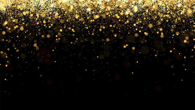 festive vector background with gold glitter and confetti for christmas celebration. black background