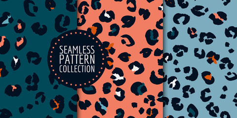 Hand-drawn leopard spots seamless pattern set in vector