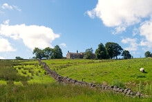 Rural Landscape With Blue Sky And Clouds, In Blubberhouses, Fewston, North Yorkshire.
