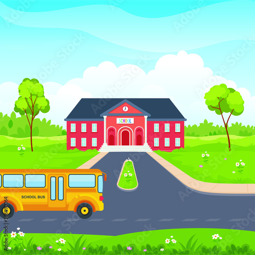 Back To School Banner Template With Nature Landscape School Building School Bus And Nature Green Field Scenery Background Stock Vector Adobe Stock Back To School Banner Template With Nature Landscape School Building School Bus And Nature Green Field Scenery Background Stock Vector Adobe Stock