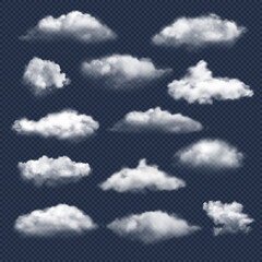 clouds realistic. nature sky weather symbols rain or snow cloud vector collection. cloud and sky, cl