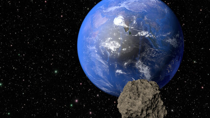 Wall Mural - planets earth and a meteorite flying towards it. 3d rendering