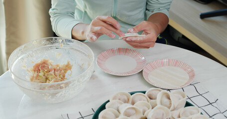 Sticker - Woman making meat dumpling at home