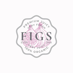 Wall Mural - figs farm round frame badge or logo template. hand drawn fruits sketch with retro typography and bor