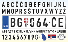Serbia, Car License Plate Template With Numbers, Characters And Symbols, Vector Illustration