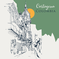 Sketch illustration of Cartagena, Colombia