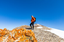 USA, Idaho, Bellevue, Senior Woman Hiking In Mountains