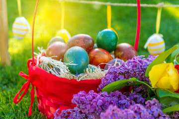 Wall Mural - Easter eggs in the basket