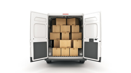 commercial delivery vans with cardboard boxes. 3d rendering