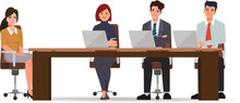 Business People Interview New Person Employee For Hiring Job. Apply Job Concept. Cartoon Vector Illustration In Flat Style.