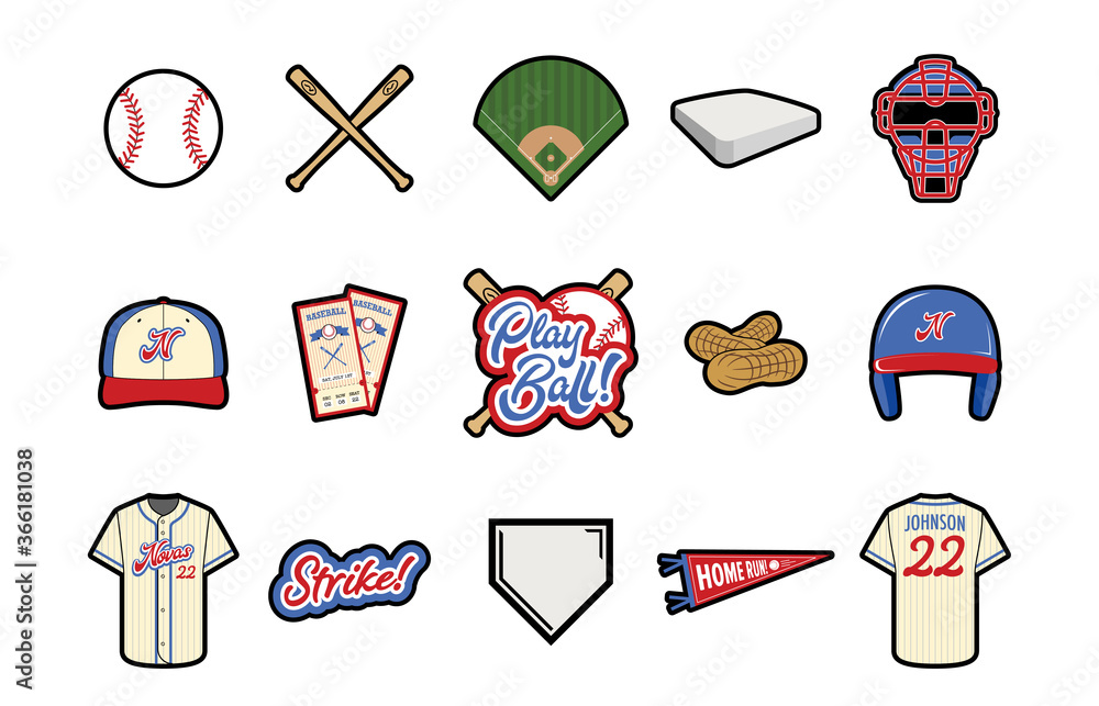Baseball Vector Icon Set - Color Stock Vector | Adobe Stock