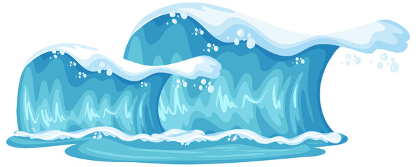 Giant blue ocean waves cartoon isolated