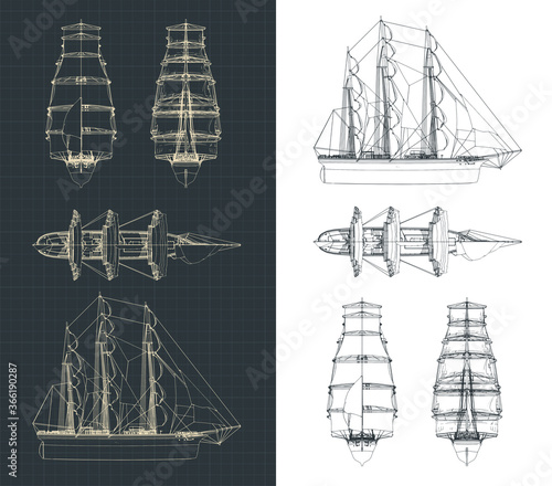 Fotografía Large sailing ship drawings