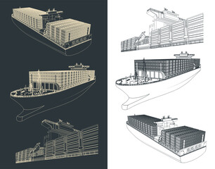 Wall Mural - Container ship drawings