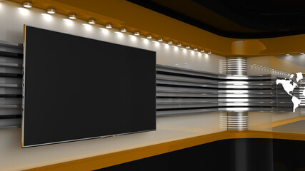 Tv Studio. Backdrop for TV shows. News studio. The perfect backdrop for any green screen or chroma key video or photo production. 3D rendering.