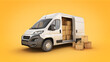 © lchumpitaz - commercial delivery vans with cardboard boxes. 3d rendering