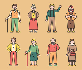 Wall Mural - set of elderly characters in various styles.