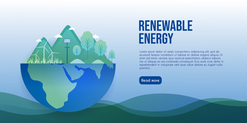 landing page design with eco energy and renewable energy concept illustration. Landing page template. Conceptual vector illustration for web and graphic design, and marketing