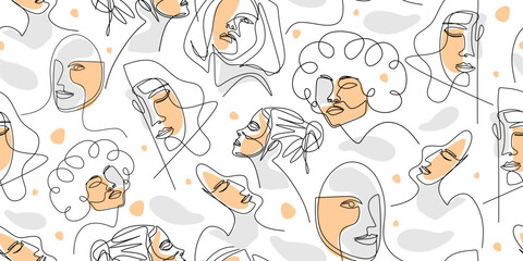 seamless pattern of abstract woman face in minimalism style. seamless background for textiles, fabri