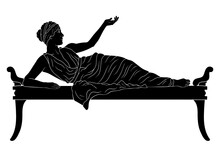 A Young Ancient Greek Woman Lies On The Bed And Gesturesisolated On White Background.