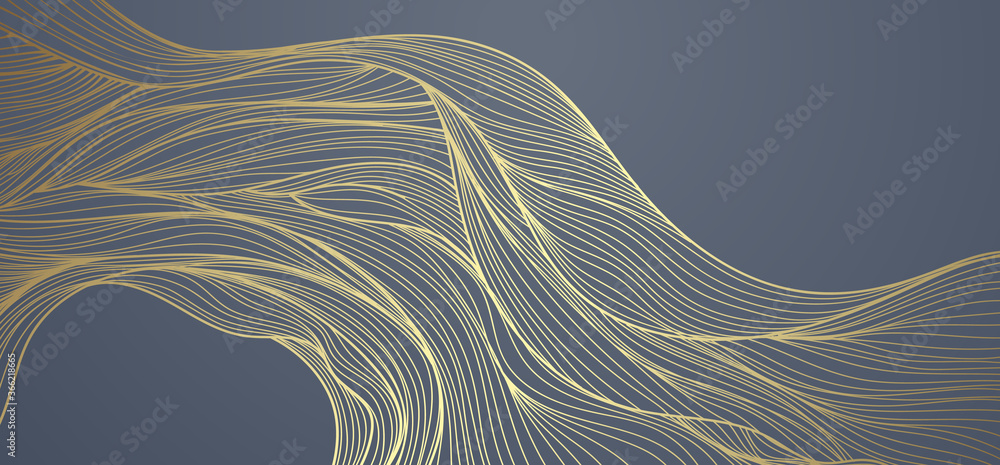 Golden lines pattern background. Luxury gold Line arts wallpaper. Design for cover, invitation background, packaging design, fabric and print. Vector illustration. - obrazy, fototapety, plakaty 
