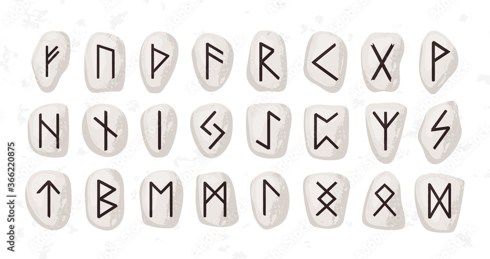 Old Rune Writing Old runic alphabet or hieroglyphics carved on stones vector flat ...