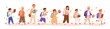 © Good Studio - Set of boys and girls going to elementary or middle school vector illustration. Happy pupils holding books surrounded by autumn leaves isolated on white. Collection of children with backpack or bag
