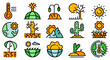 © ylivdesign - Drought icons set. Outline set of drought vector icons thin line color flat on white