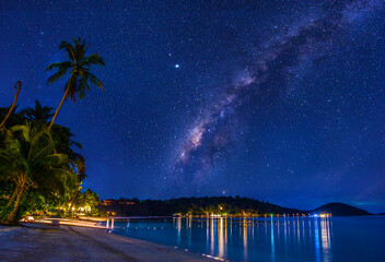 Wall Mural - milky way galaxy, on koh mak trat, thailand,long exposure photograph, with grain.image contain certa