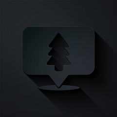 Sticker - Paper cut Location of the forest on a map icon isolated on black background. Paper art style. Vector Illustration.