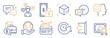 © blankstock - Set of Technology icons, such as Update time, 24h service. Certificate, save planet. Employees messenger, Good mood, Sign out. Private payment, Conversation messages, Accounting report. Vector