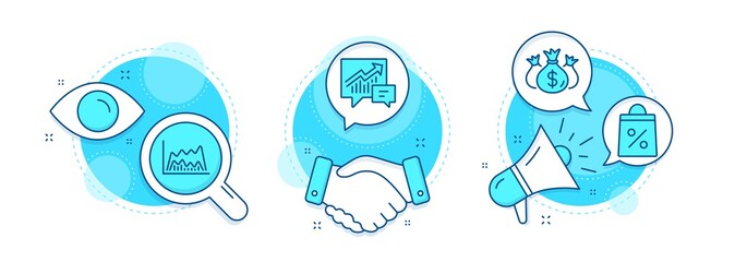 Wall Mural - trade chart, check investment and accounting line icons set. handshake deal, research and promotion 