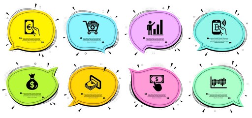 Wall Mural - payment click, finance and add products signs. chat bubbles with quotes. money bag, graph chart and 