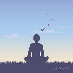 Wall Mural - meditating person on summer meadow at sunshine vector illustration EPS10