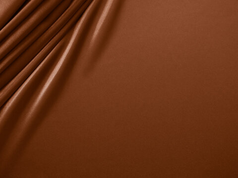 Wall Mural - Beautiful elegant wavy brown satin silk luxury cloth fabric texture, abstract background design. Copy space.
